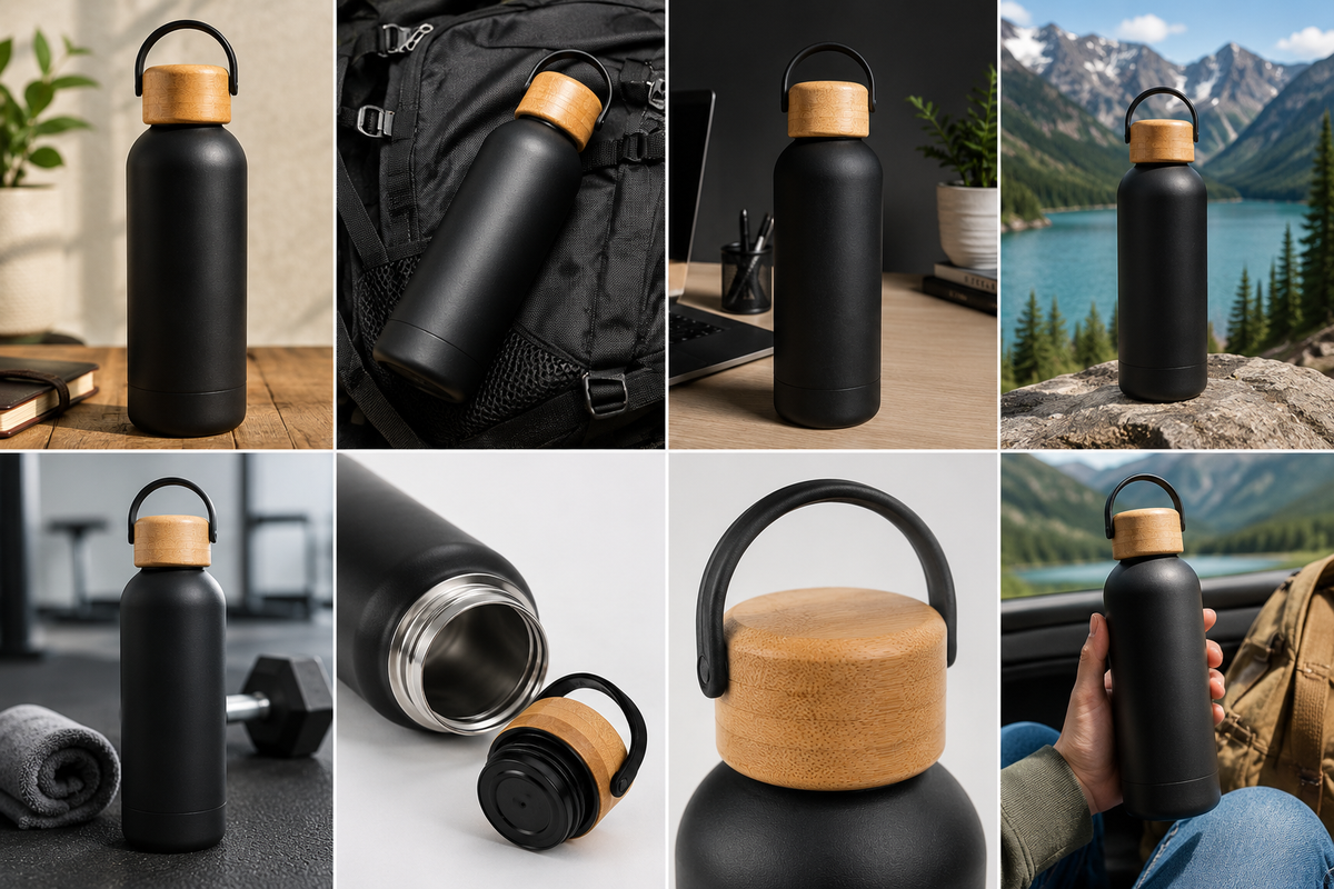 Premium Stainless Steel Water Bottle with Wooden Lid | Matte Insulated Bottle
