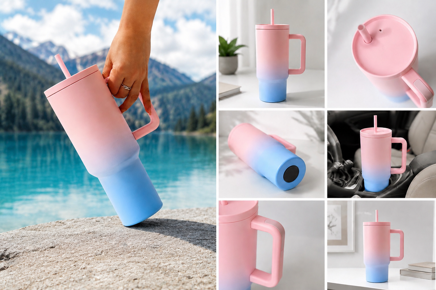 The Bottle Hub 1200ml Insulated Travel Tumbler with Handle & Straw