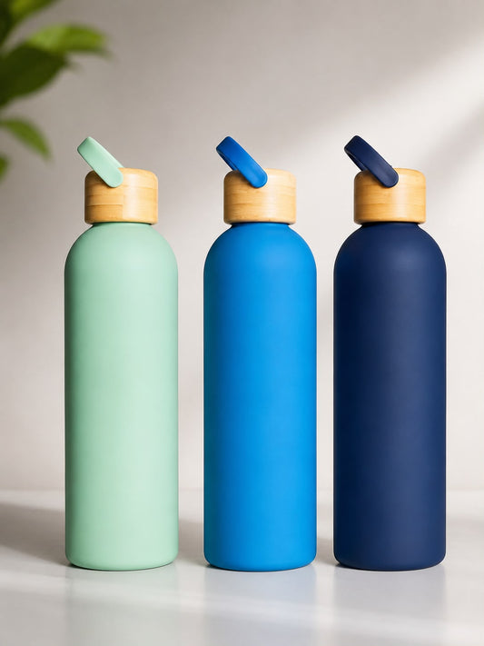 Premium Stainless Steel Water Bottle with Wooden Lid | Matte Insulated Bottle