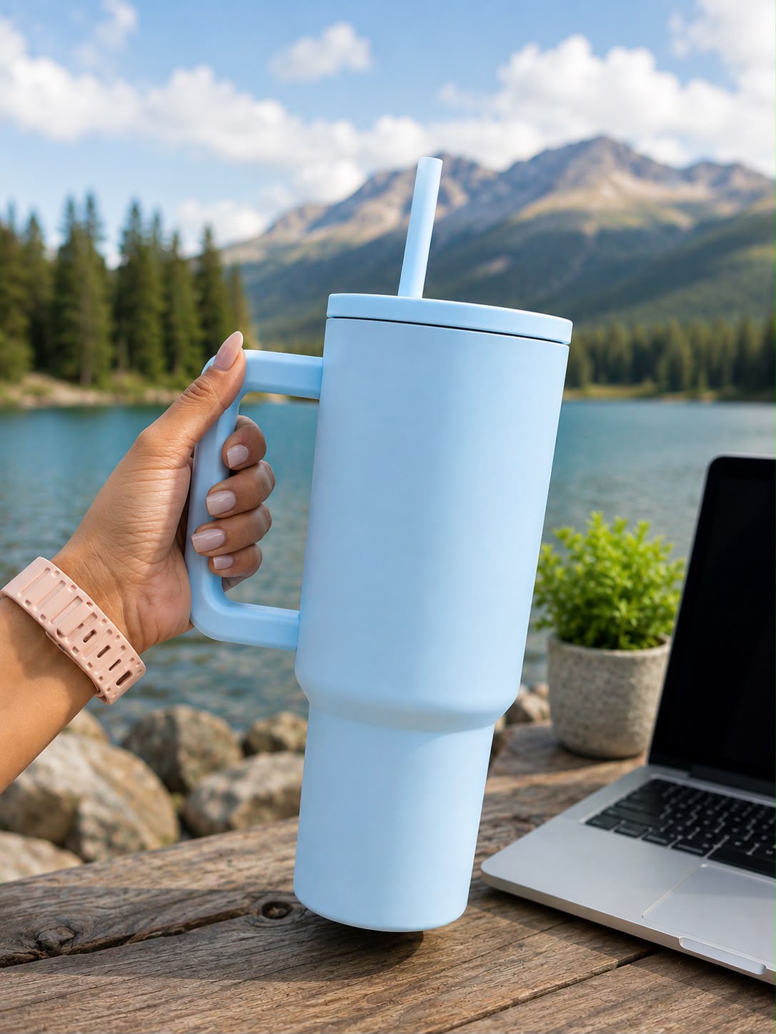 The Bottle Hub 1200ml Insulated Travel Tumbler with Handle & Straw